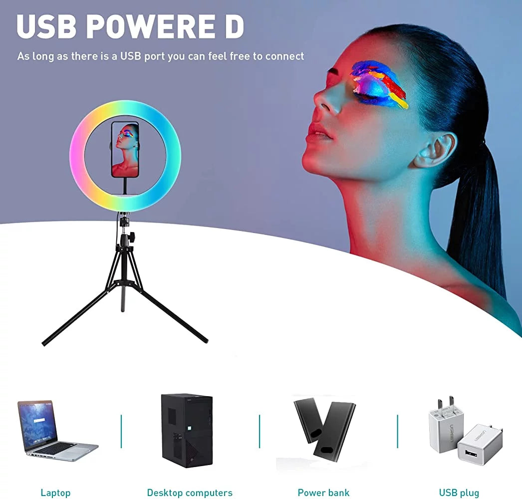 2-Pack LED Video Light Kit, Remote Control Dimmable USB LED Continuous Light Photography Light with Tripods, 9 Color Filters and 10 Brightness Level for Video Recording, Game Streaming, Youtube