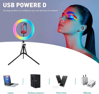 2-Pack LED Video Light Kit, Remote Control Dimmable USB LED Continuous Light Photography Light with Tripods, 9 Color Filters and 10 Brightness Level for Video Recording, Game Streaming, Youtube